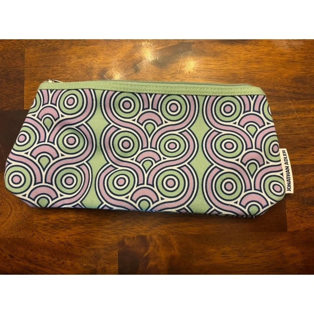 Clinique Jonathan Adler Makeup Bag Green Pink Geometric‎ Zip Pouch